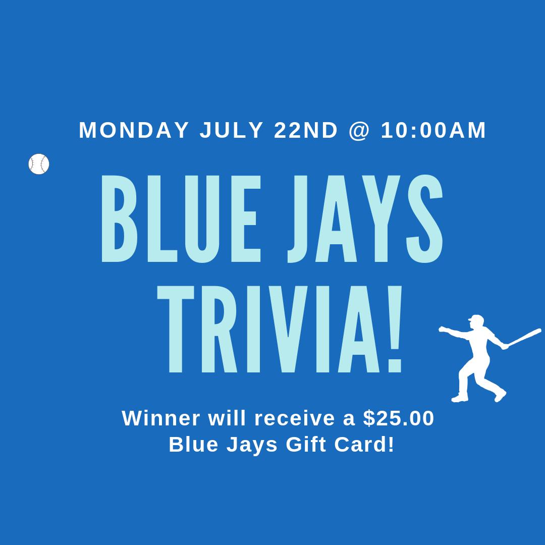 CalculatingCats's tweet photo. How well do you know your Toronto @BlueJays? ⚾️

Our next trivia will test your knowledge of the #BlueJays like never before. The best of the best will win a $25 Blue Jays gift card!

The quiz starts at 10:00 a.m. on Monday, July 22nd! https://t.co/vB4OrYdOym