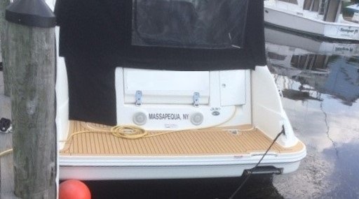 Teak with Black <a href="/FlexiteekUSA/">Flexiteek USA</a> 2G on the Swim Platform of this 2008 Sea Ray Sundancer 330' Call us for an estimate! apfmarine.com