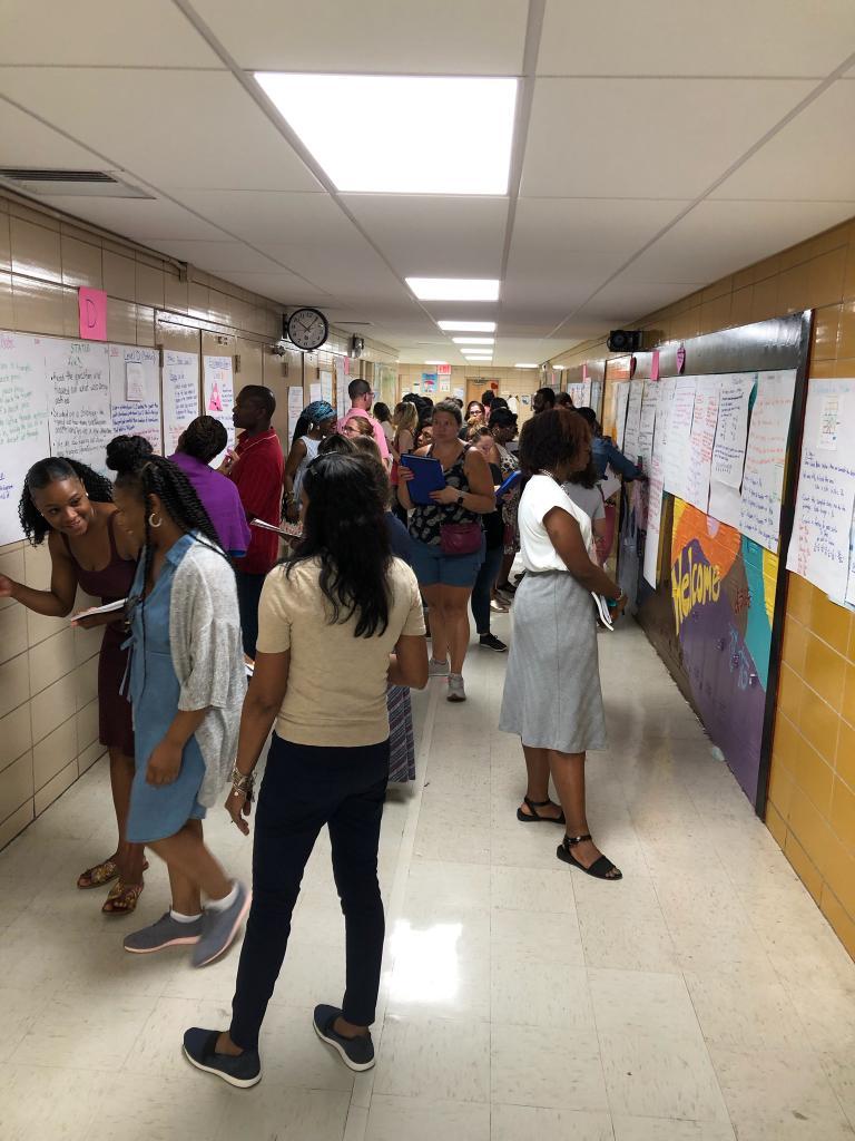 Mr_E_Math123's tweet image. The hallways of the Norman Thomas campus are full of @NYCSchools math teachers.  Year Four of our #algebraforall institute!  #a4aNYC