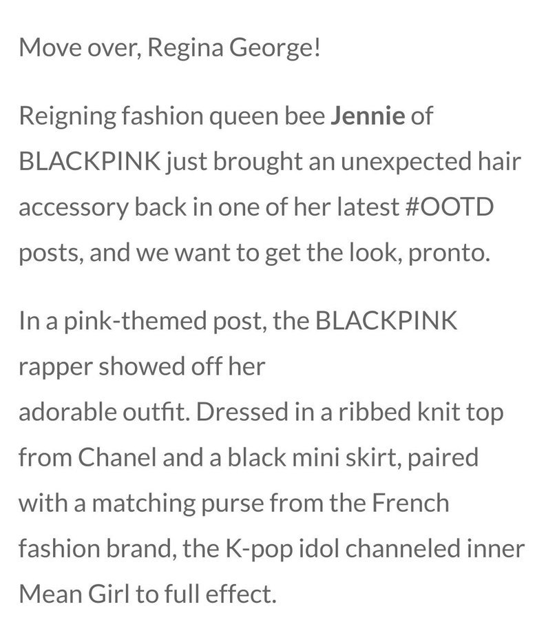 Bonus: Jennie being labelled as the 3rd gen female fashionista following in Lee Hyori and Jessica Jung's footsteps and also being called "Reigning fashion queen bee" by eonline.