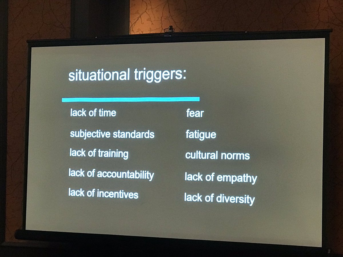 Situational triggers for bias. Addressing these, individually and institutionally, key to reducing bias. -Dr Jennifer Eberhardt <a href="/unitedphilforum/">The Forum</a> #ForumCon19