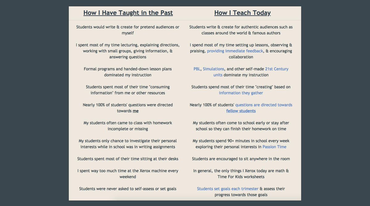 iluveducating's tweet photo. I love these two slides from @PaulSolarz's session at #vaei!!! Every educator should be able to look at how they've taught in the past & how they taught now & SEE CHANGES!!! Education is a constantly-evolving process! #LearnLAP #tlap #EduEyeExam #DBCincBooks #we_are_vaei #sotg https://t.co/nriQcBKTbJ