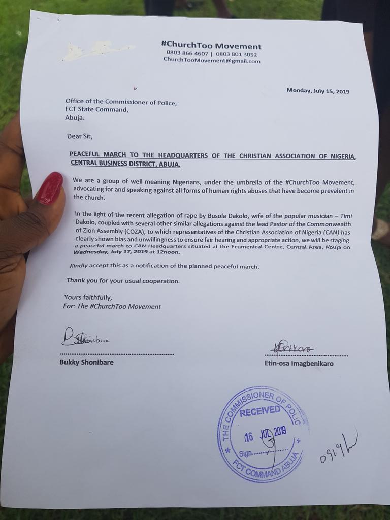 BukkyShonibare's tweet photo. I've been invited by the Police regarding our planned march to CAN Headquarters, Abuja slated for tomorrow.
I'm now on my way to meet one Inspector Emmanuel of the Operations Department, Police State Command, Garki.
@yinkanubi @Omojuwa @DrJoeAbah
#ChurchToo #ChurchTooMovement https://t.co/vzPeYdXY47
