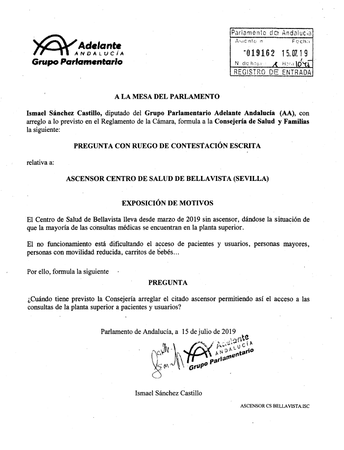 ismaelsc_'s tweet photo. 🏥El Centro de Salud de Bellavista lleva desde marzo de 2019 sin ascensor.  Hemos registrado esta iniciativa para presionar a la Consejería de Salud y que proceda a su arreglo inmediato. Los equipamientos públicos de los barrios obreros siempre son los olvidados. https://t.co/7lWkP6GvFC