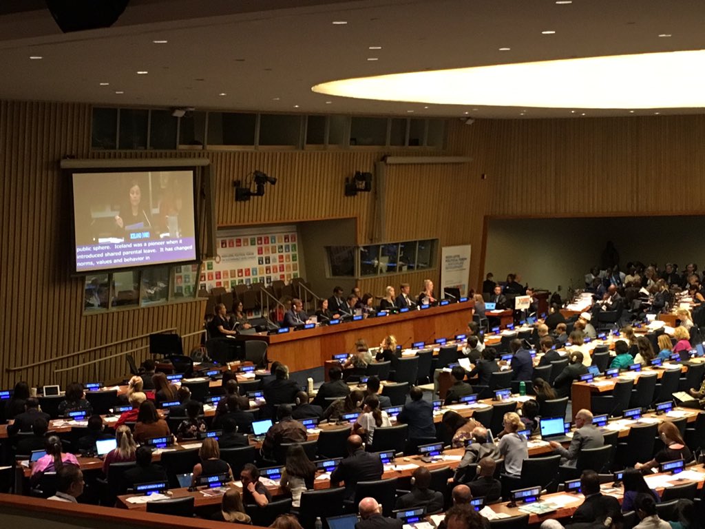 Prime Minister <a href="/katrinjak/">Katrín Jakobsdóttir</a> presenting Iceland's #VNR at #HLPF2019. We need to listen to the youth all around the world, urging politicians to take #ClimateActionNow, she says. 

Join the Nordic side-event on Youth, #SDG13 &amp; #SDG16 today: norden.org/en/event/un-hi… #Generation2030
