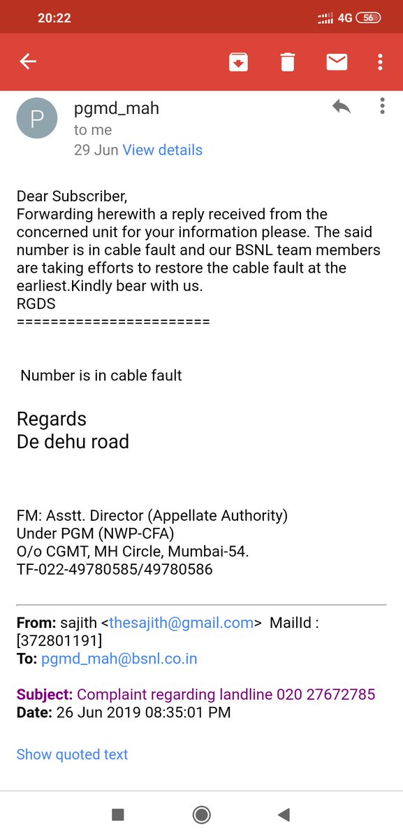 playandthink's tweet photo. @rsprasad, my BSNL connection has not been working for more than a month. have done multiple complaints. i have reached out to highest appellate authority. but no solution or response. reaching out to you as last resort. Pls look into this. Thanks! @BSNLCorporate @SanjayDhotreMP https://t.co/qy2AmzZiwG