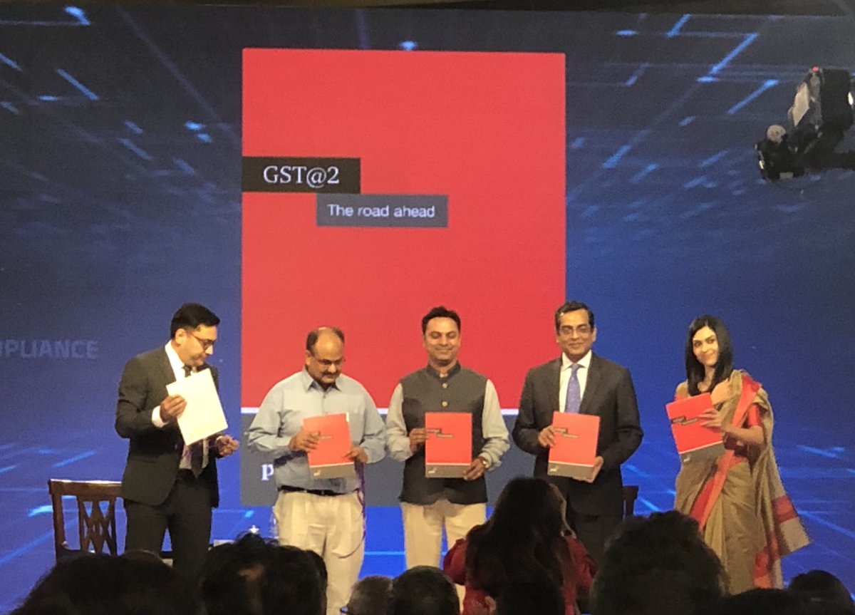 JitendraJain_'s tweet photo. Chief Economic Adviser to Govt of India Dr K Subramanian, Revenue Secy Ajay Bhushan Pandey join @pratikdelhi @ShyamalM_ and @ShereenBhan in lunching @PwC_IN report “GST@2 - The Road Ahead”

#GSTatTwo https://t.co/he5s5ALDYy
