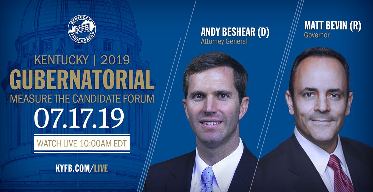 mhaneyky's tweet image. On Wednesday we will welcome Governor Matt Bevin and Attorney General Andy Beshear to our Measure the Candidate Forum. At this forum we will hear their views  on issues Important to agriculture and rural KY. This year’s event will continue a long-standing KFB tradition.