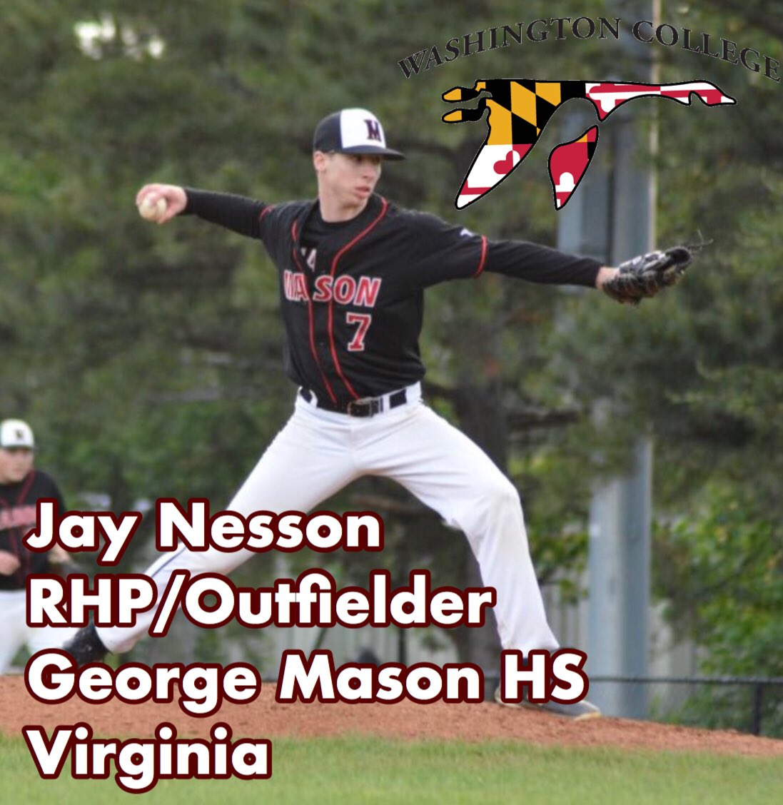 WashCollBase's tweet photo. Our incoming freshman introduction series keeps rolling today with Jay Nesson, RHP/Outfielder from George Mason HS in Virginia! @washcollsports Welcome to #GooseNation, Jay! #ComeToWAC https://t.co/ZeWfptirst
