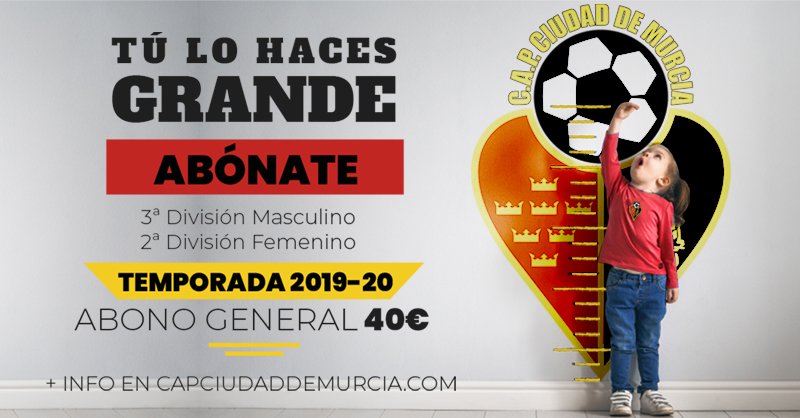 /TÚ LO HACES GRANDE/

💣 ¡Ya está aquí la campaña de abonados más ambiciosa de nuestra historia! 

Por ti y para ti, porque TÚ LO HACES GRANDE.

Abónate por solo 40 €.

...Y mañana otra novedad muy esperada por nuestros seguidores.

Toda la info:👇
capciudaddemurcia.com/home/area-soci…