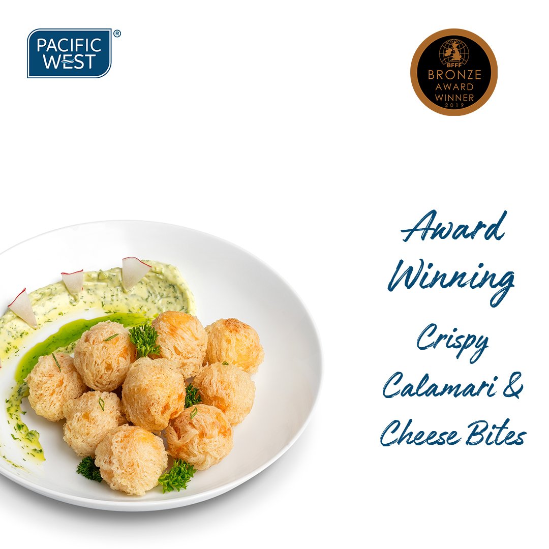 Félicitations à nos confrères de Pacific West UK qui viennent d'être récompensés pour leur dernière innovation : Crispy Calamari &amp; Cheese Bites ; de succulentes bouchées de fromage et de calamar très croustillantes. A découvrir à notre gamme en 2020. 
#Pacificwest #Calamari