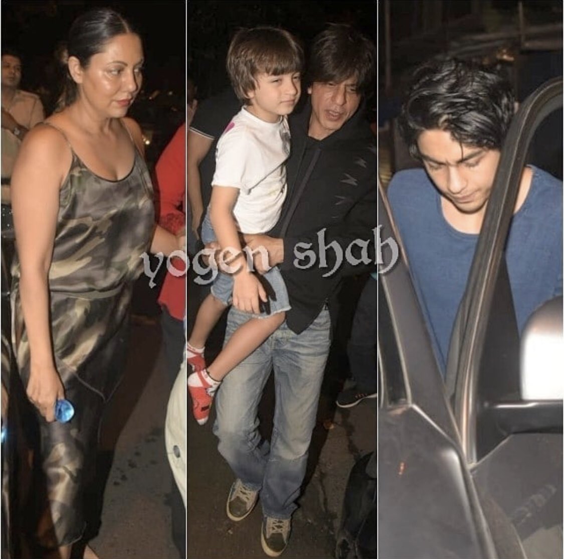 SRKUniverse's tweet photo. King Khan with family post dinner in Mumbai. https://t.co/krhzB7WTIX