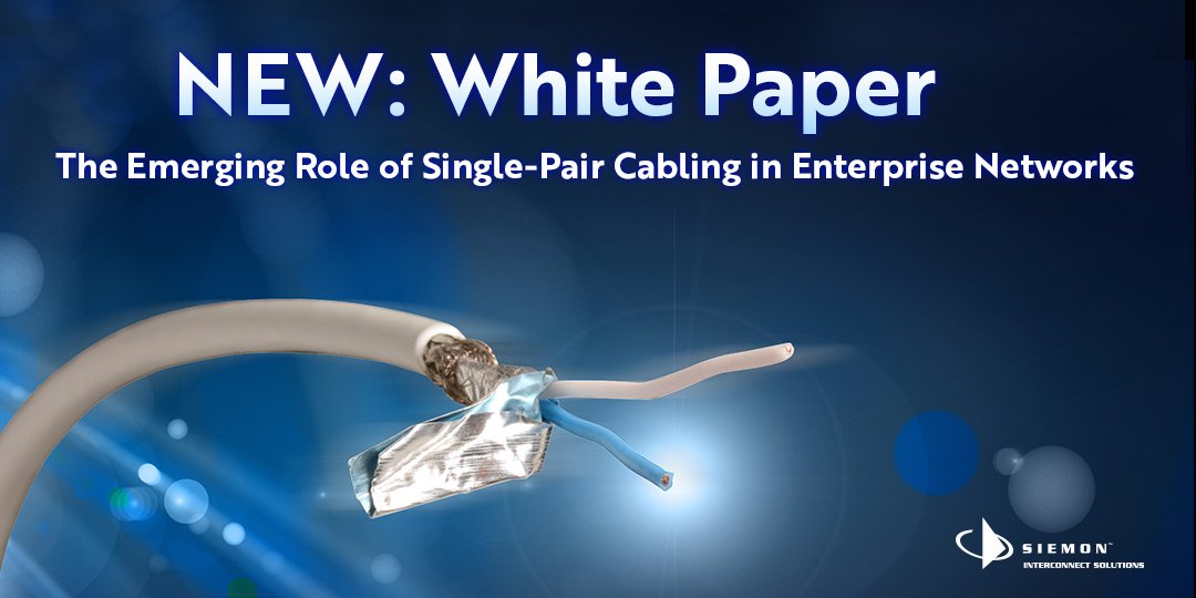 Siemon_ERA's tweet image. Did you know that it’s possible to support up to 1000 Mb/s Ethernet transmission rates over a 1-pair copper cable? Read our newest white paper to find out more! #SinglePair #Ethernet bit.ly/2FMIXxk