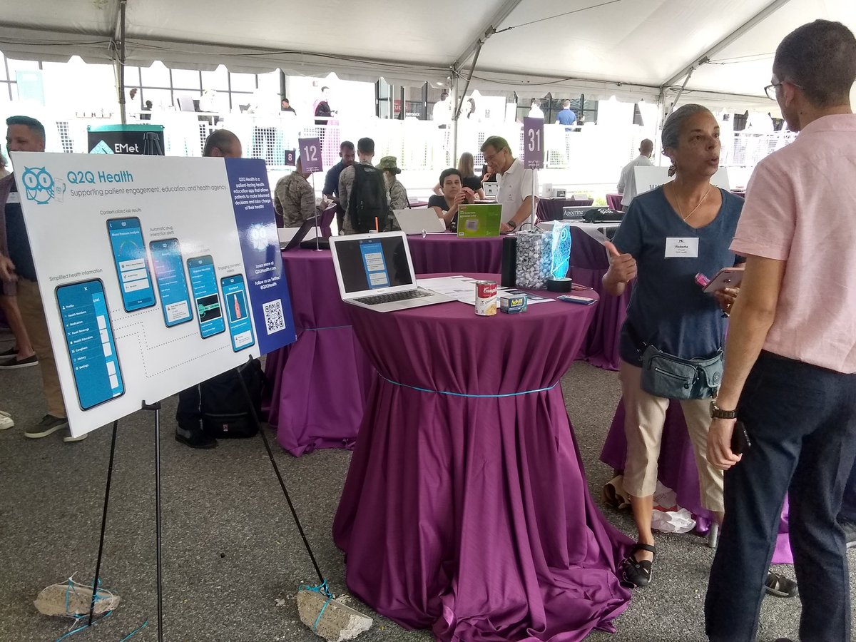 Q2QHealth's tweet photo. Our founder sharing her inspiration behind Q2QHealth at #MCShowcase19. We're at table 31, outside under the tent-- come check us out! #BlackGirlMagic #Health #Startup https://t.co/bFx2cserLK