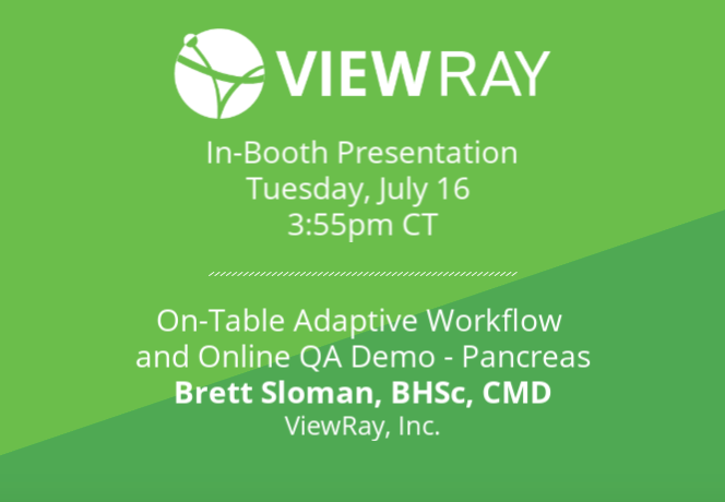 viewray's tweet photo. What are the steps in #onTableAdaptive treatments and how does QA work on #MRIdian? Come by booth 500 at 3:55pm today to see a short demo and learn more. #AAPM2019 https://t.co/vDhUjQjKzN
