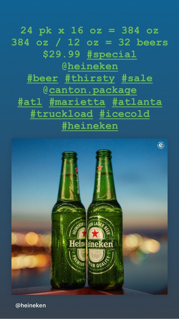 canton_package's tweet photo. Stockup #atlanta on this hot summer day @Heineken_US #icecold #beer #deal #heineken #tuesday #atl #atlanta #marietta #tweet #post #share #comment #follow #tag #deink #thirsty #summer #hot #instagram #facebook #twitter #socialmedia https://t.co/Qv35qE6dJZ