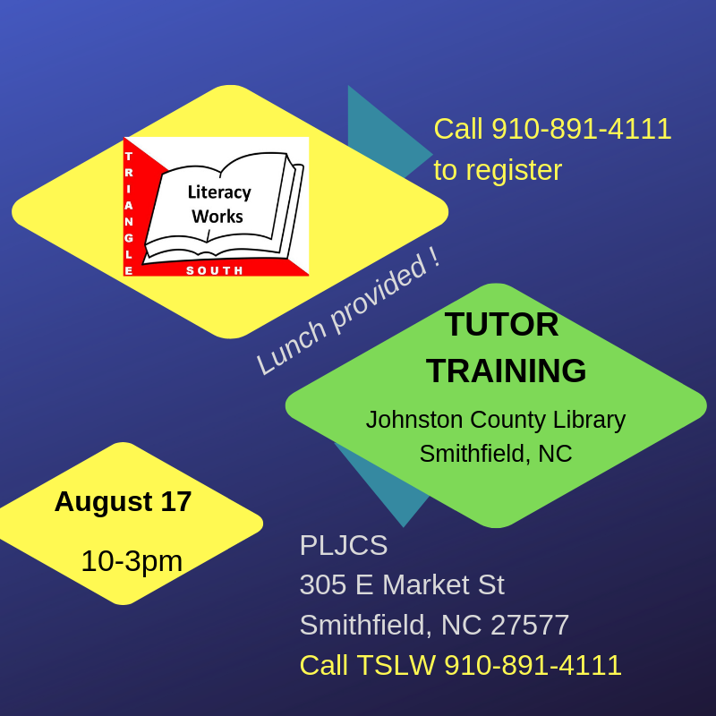 TSLitWorks's tweet photo. #JohnstonCounty ADULT #TUTORS NEEDED! If you can spare 2 or more hours a week, you can teach an adult to read, write and speak English, learn math or basic computer usage. We'll even supply lunch! https://t.co/t8aGvTw3fc