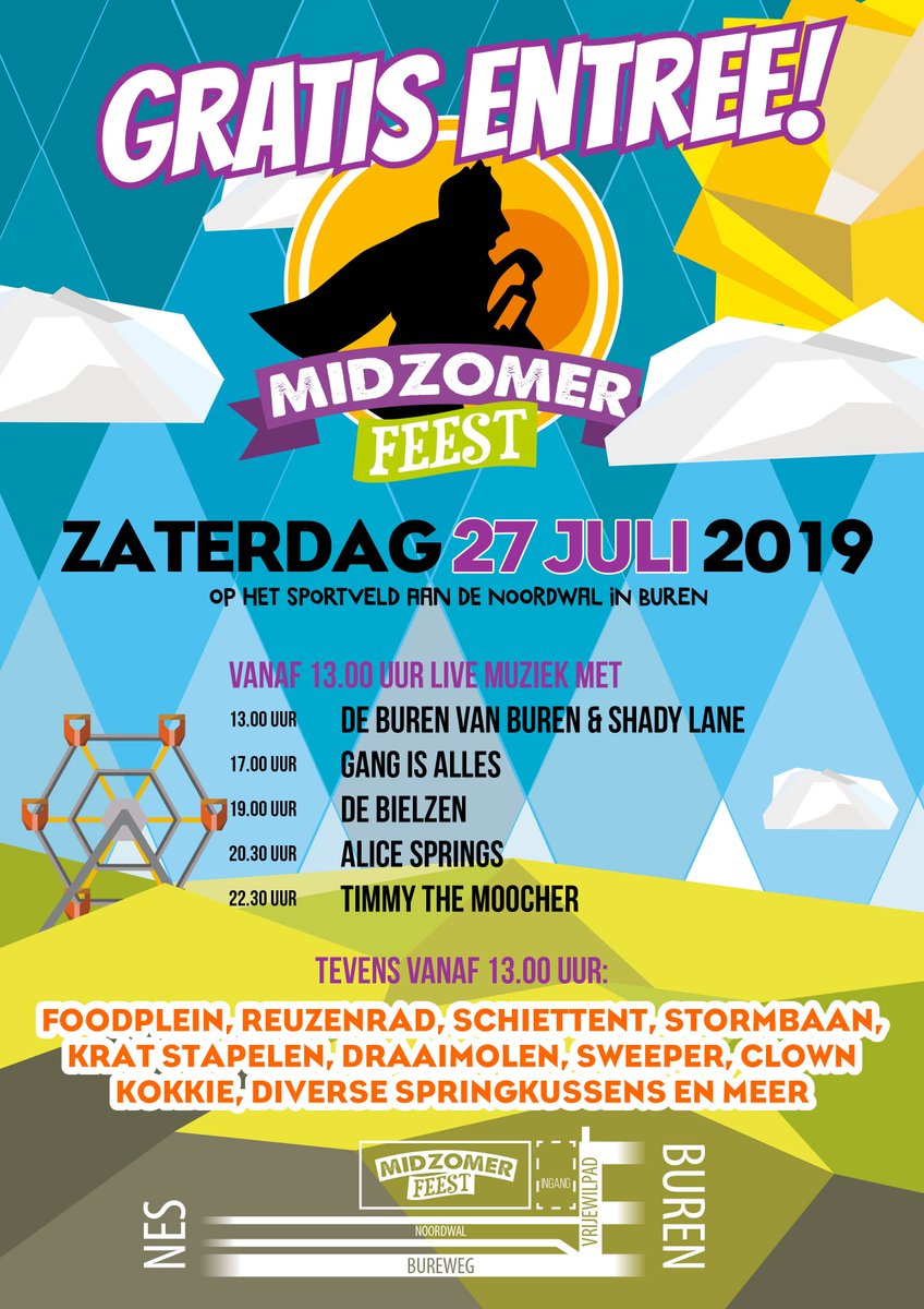Kom op zaterdag 27 juli 2019 allemaal naar het Midzomerfeest in Buren!!
#zomer #Ameland