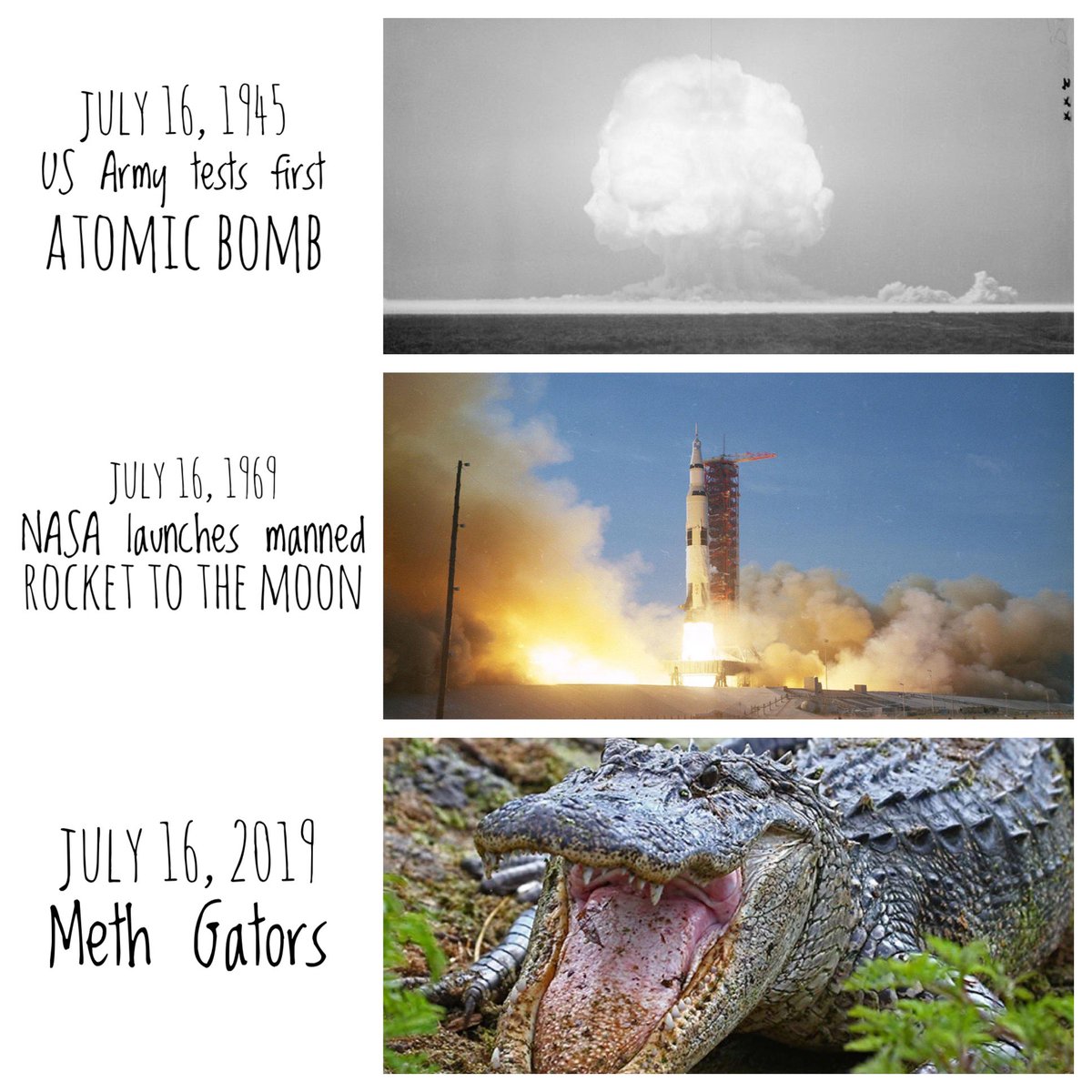 ToddLackovich's tweet photo. This Day in American History!!!
“That's 2 huge steps for man, one giant leap backwards for mankind.” 🤦🏻‍♂️
#atomicbomb #moonlanding #methgator #thisdayinamericanhistory @nasa @usarmy https://t.co/koIbm93zV1