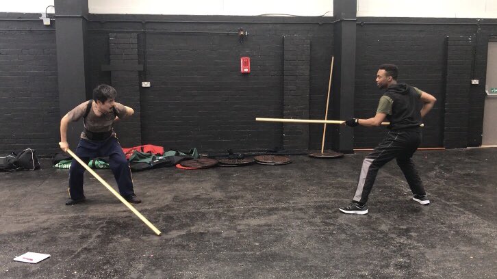 Mik3yRodn3y's tweet photo. I finally got my hands on a Quarterstaff!! Was surprised how quickly I picked up the moves. I think @STAGEFIGHTECSPC are training us to be lethal weapons. Looks like I’m up against my deadly combatant Yan⚔️ #StageCombat #Actorslife https://t.co/4rKn5VPkaw