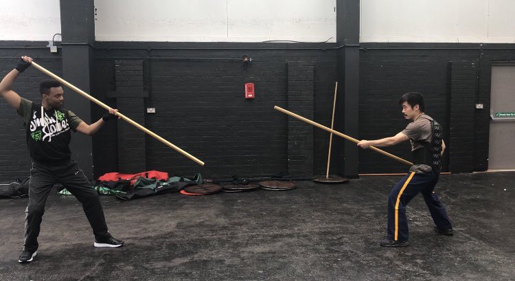 Mik3yRodn3y's tweet photo. I finally got my hands on a Quarterstaff!! Was surprised how quickly I picked up the moves. I think @STAGEFIGHTECSPC are training us to be lethal weapons. Looks like I’m up against my deadly combatant Yan⚔️ #StageCombat #Actorslife https://t.co/4rKn5VPkaw