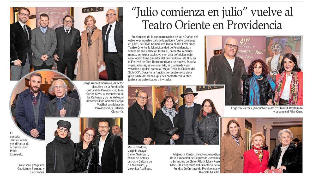 teatrooriente's tweet photo. #REESTRENO te compartimos las fotos publicadas hoy en @ElMercurio_cl del reestreno de la reconocida película "Julio comienza en julio" de #SilvioCaiozzi que se presentó nuevamente en el #TeatroOriente de @Muni_provi @CulturaProvi https://t.co/KSgZzrNGMU