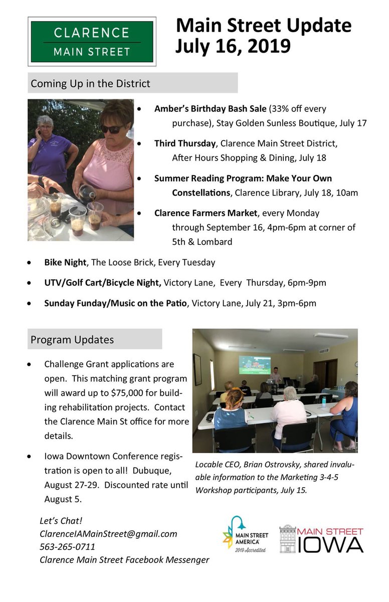 ClarenceIowa's tweet photo. Something for everyone this week in the Clarence Main Street district! https://t.co/wyxHf9JCAn