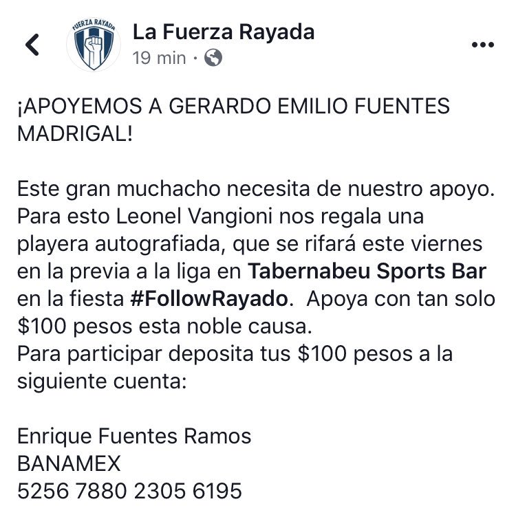 CavoRayado's tweet photo. ¡APOYEMOS A GERARDO EMILIO FUENTES MADRIGAL!
Este gran muchacho necesita de nuestro apoyo. Para esto Vangioni nos regala una playera autografiada, que se rifará este viernes en la previa a la liga en #Tabernabeu en la fiesta #FollowRayado.
@monty_guerra
@LaFuerzaRayada https://t.co/iO5NLcu8R1