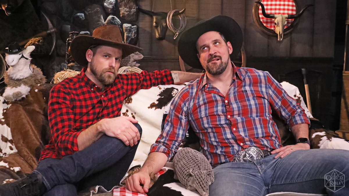 CriticalRole's tweet photo. ICYMI, the cowpokes of Travis Willingham's Yee-Haw #GameRanch are still reeling from their encounter with Bast'alar, planning their next move in the Gameverse.

The Chosen One &amp; his no-account sidekick will return to the Ranch August 6th. #StayTurnt for tonight's @TalksMachina! https://t.co/iL2tK28Hv4