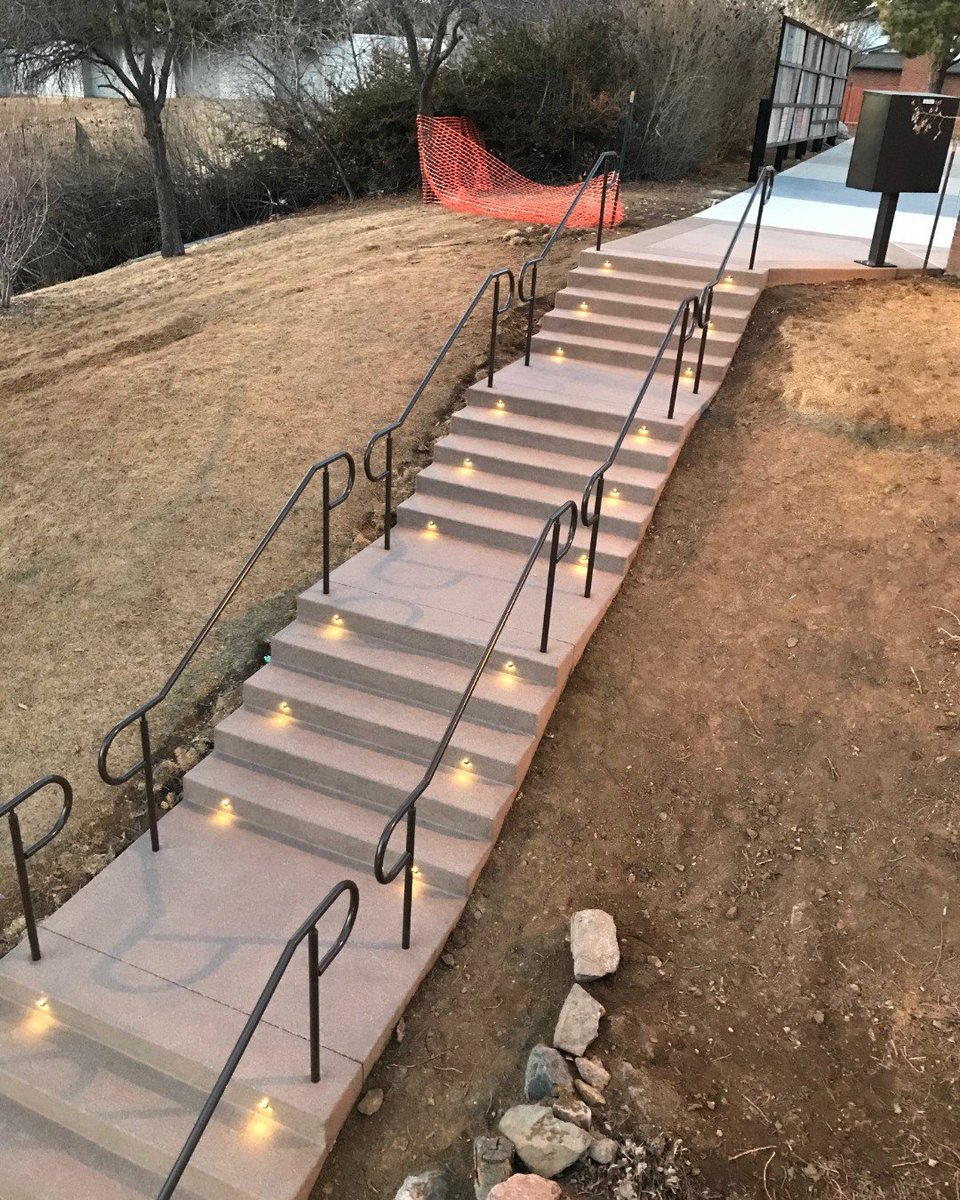 TheHardscaper's tweet photo. Thanks to both a generous product donation from Dekor Lighting and some thoughtful execution from our Superintendent, Jerrod Buys, we are proud to report on our one-of-a-kind illuminated showroom staircase as an example of what is possible in concrete-integrated lighting. https://t.co/dksSJNgC7p