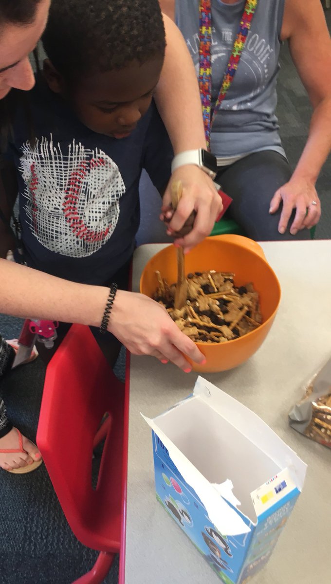 mstorigiannini's tweet photo. Today in ESY we made trail mix to go with our picnic theme! We worked on waiting, turn taking, teamwork, following directions, and life skills! So many skills targeted in a fun and tasty activity. #psdchronicles #workhardplayhard @mthollyschools @LDRawley 🐜🍉 https://t.co/AI9fRxBpmR