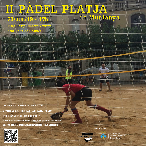 cnaesfc's tweet photo. II PÀDEL PLATJA DE MUNTANYA – No te’l perdis, aquest dissabte a partir de les 17h a la plaça. Inscriu-te a: (link: https://t.co/Cz8Ftszk6L) https://t.co/djauT5maoR #padel #tennisplatja #padelplatja #sfc182 https://t.co/2Fv3vAoiZI
