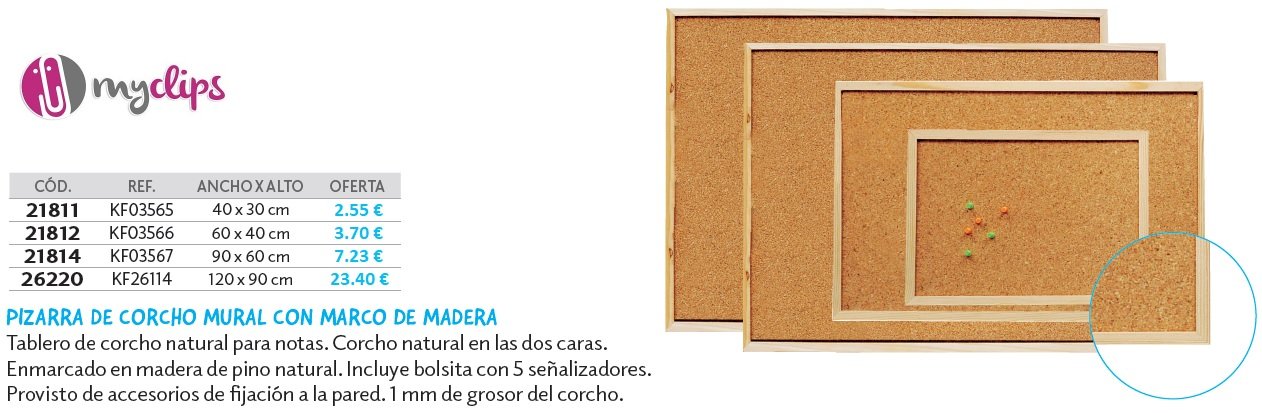 myclips on X: #Pizarras de #corcho #mural enmarcado en #madera de pino.  Incluye bolsita con 5 #señalizadores. Provista de #accesorios de fijación a  la #pared.  #Coslada #Papelería #MaterialDeOficina  #Trabajo #Oficina #Academia