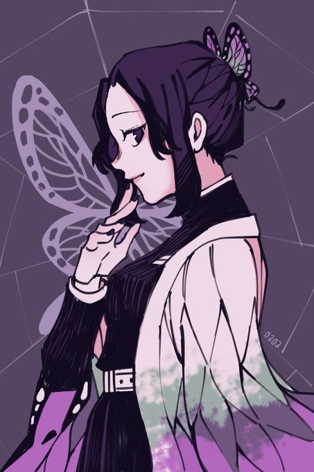 0203さんがTwitterに投稿した胡蝶しのぶ(鬼滅の刃)のイラスト。