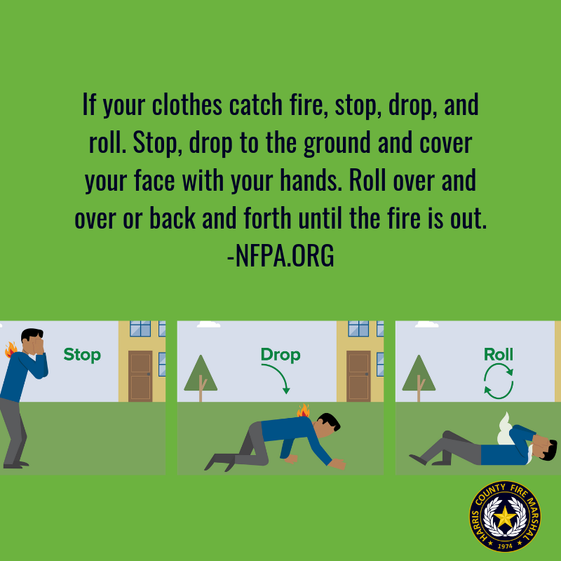 hcfmo's tweet photo. Remember: If your clothes catch 🔥 #fire, STOP, DROP, and ROLL. #FireTipTuesday #HCFMO #FireSafety @NFPA https://t.co/MRm8P52vTY