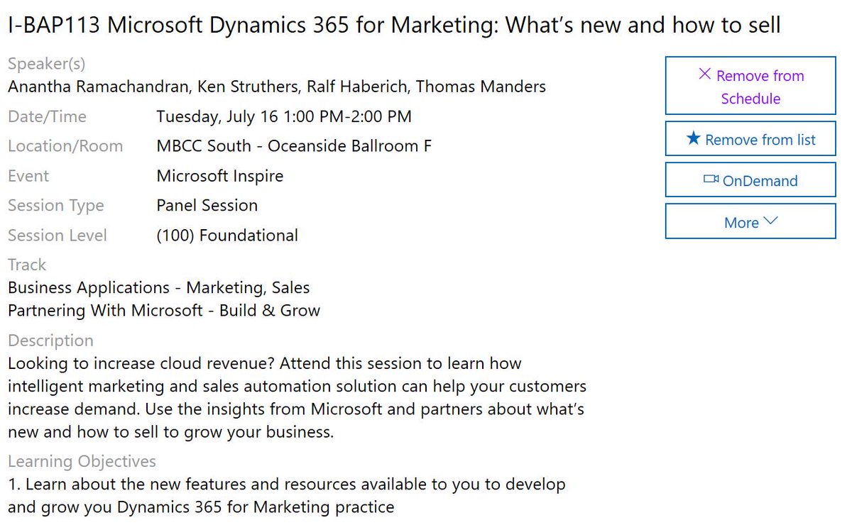 Wanna know what's new and how successful #MSpartner s have grown cloud revenue with #MSDyn365 for #Marketing?  join this #MSInspire session. C u soon!

Tue, Jul 16 1-2pm, MBCC South - Oceanside Ballroom F
aka.ms/AA5mzk5