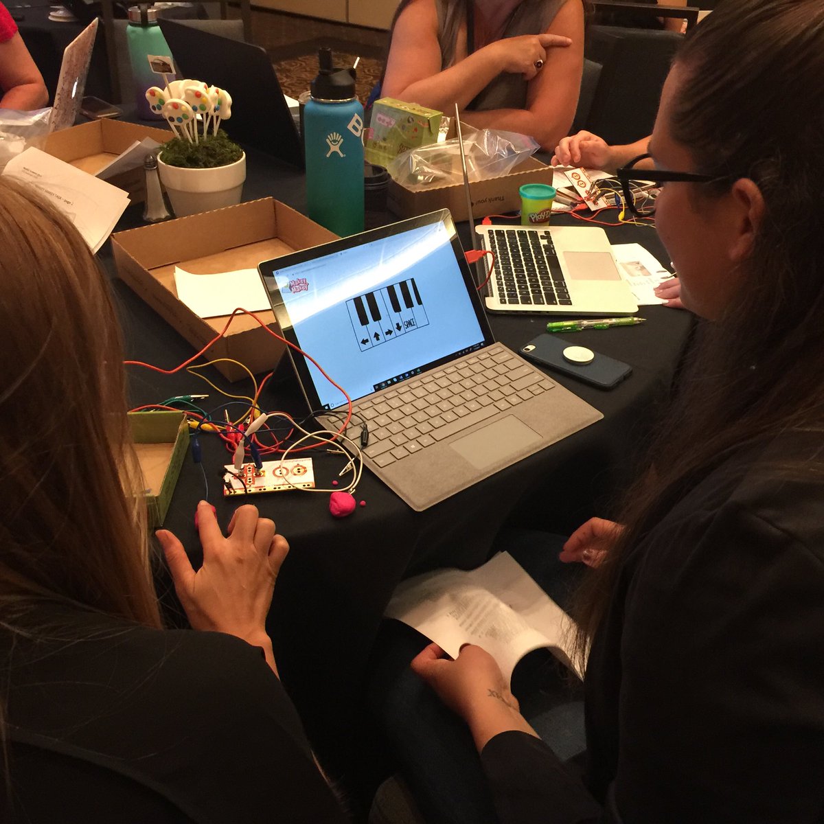 cguenter's tweet photo. Making music with play doh and #MakeyMakey at the NSAEC Summit in Redding, CA. Emphasizing the Arts in STEAM session. #northstateartsed #artsed https://t.co/3QIxBZSsGm