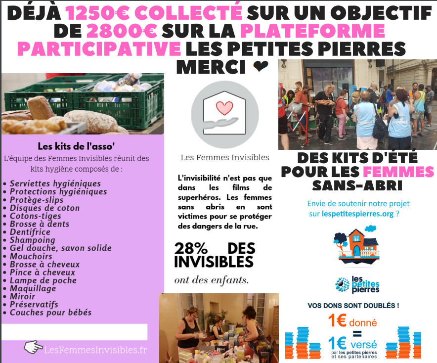 Merci aux nombreux donateurs pour notre #projet sur <a href="/LPPierres/">Les Petites Pierres</a> pour constituer des #kits d'été pour les #femmes sans-abri.Nous avons encore besoin de vous❤️Participez et faîtes connaitre notre cagnotte autour de vous : bit.ly/30gfDXD
 #SDF #LesInvisibles #Solidarité