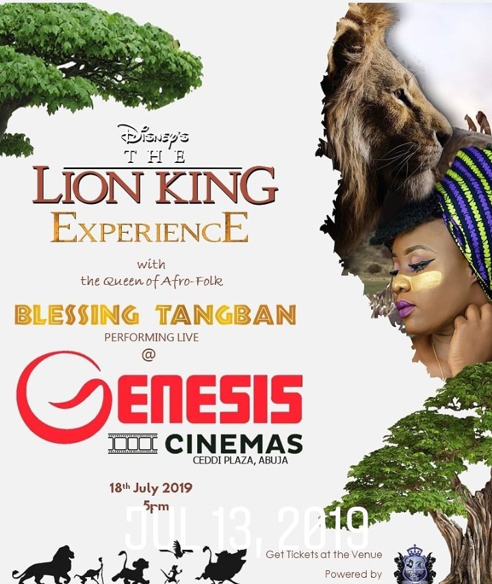 McBluetoothCCFR's tweet photo. Its the ultimate movie experience 
Let me see your hands up if you'd be going for the pre-screening of #TheLionKing @genesiscinemas 
PS: @BlessingTangban will also be performing LIVE 
#thegenesisexperience #movie #cinema #film #AbujaTwitterCommunity https://t.co/qzbBaCCpDr