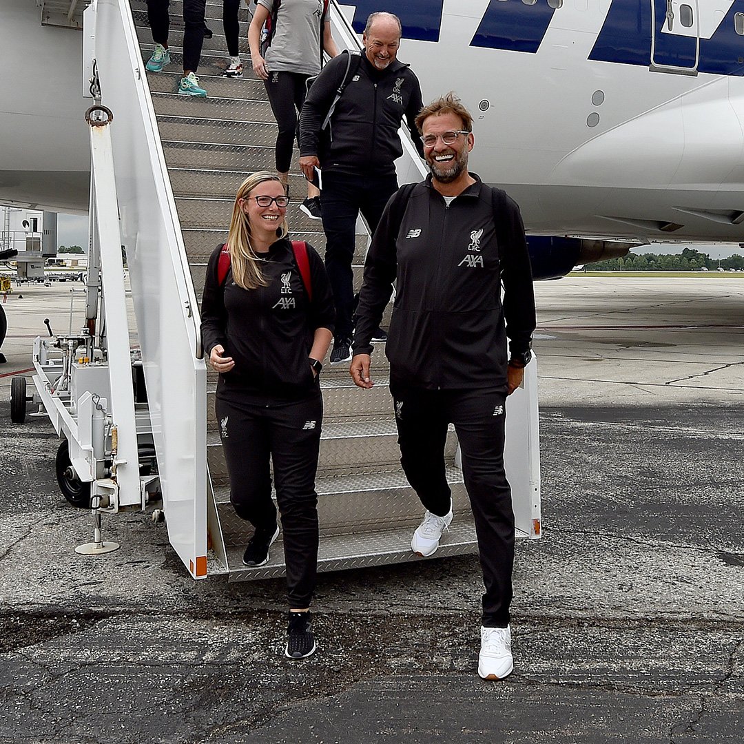 LFC's tweet photo. The Reds have touched down in the US. 🙌🔴

#LFCPreSeason https://t.co/Pa1Sw37roG