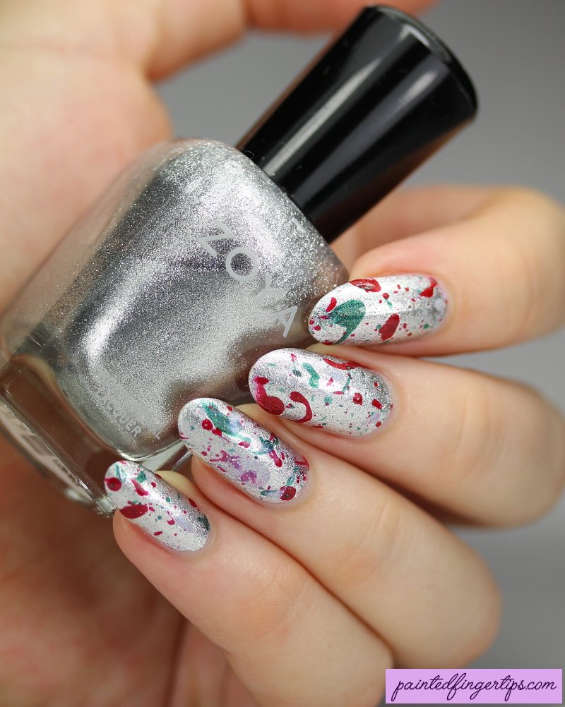 Today's Christmas in July nails for the #DigitalDozen are a fun splatter in red, green and silver! More at paintedfingertips.com/2019/07/christ… #ChristmasInJuly #nailart