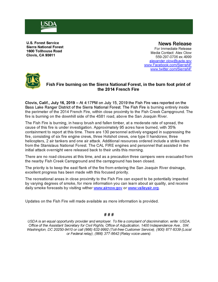 Sierra_NF's tweet photo. Fish Fire burning on the Sierra National Forest - at 4:17PM on July 15, 2019 the Fish Fire was reported on the Bass Lake Ranger District of the Sierra National Forest. The Fish Fire is burning entirely inside the perimeter of the 2014 French Fire. #FishFire https://t.co/CIiGEyFPR8