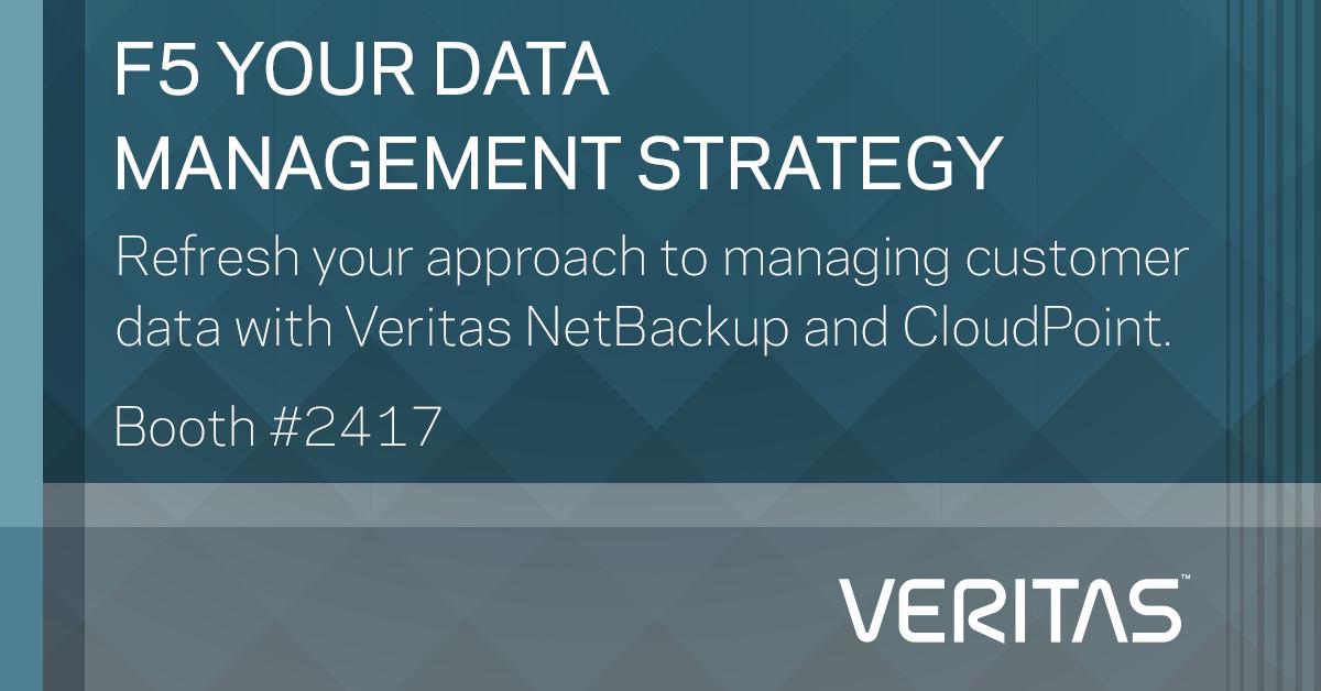 VeritasTechLLC's tweet photo. F5 YOUR DATA MANAGEMENT STRATEGY at #MSInspire

Refresh your approach to managing customer data with #Veritas NetBackup and CloudPoint.

Details @Microsoft Inspire Booth #2417. https://t.co/cnrGlaP4FI