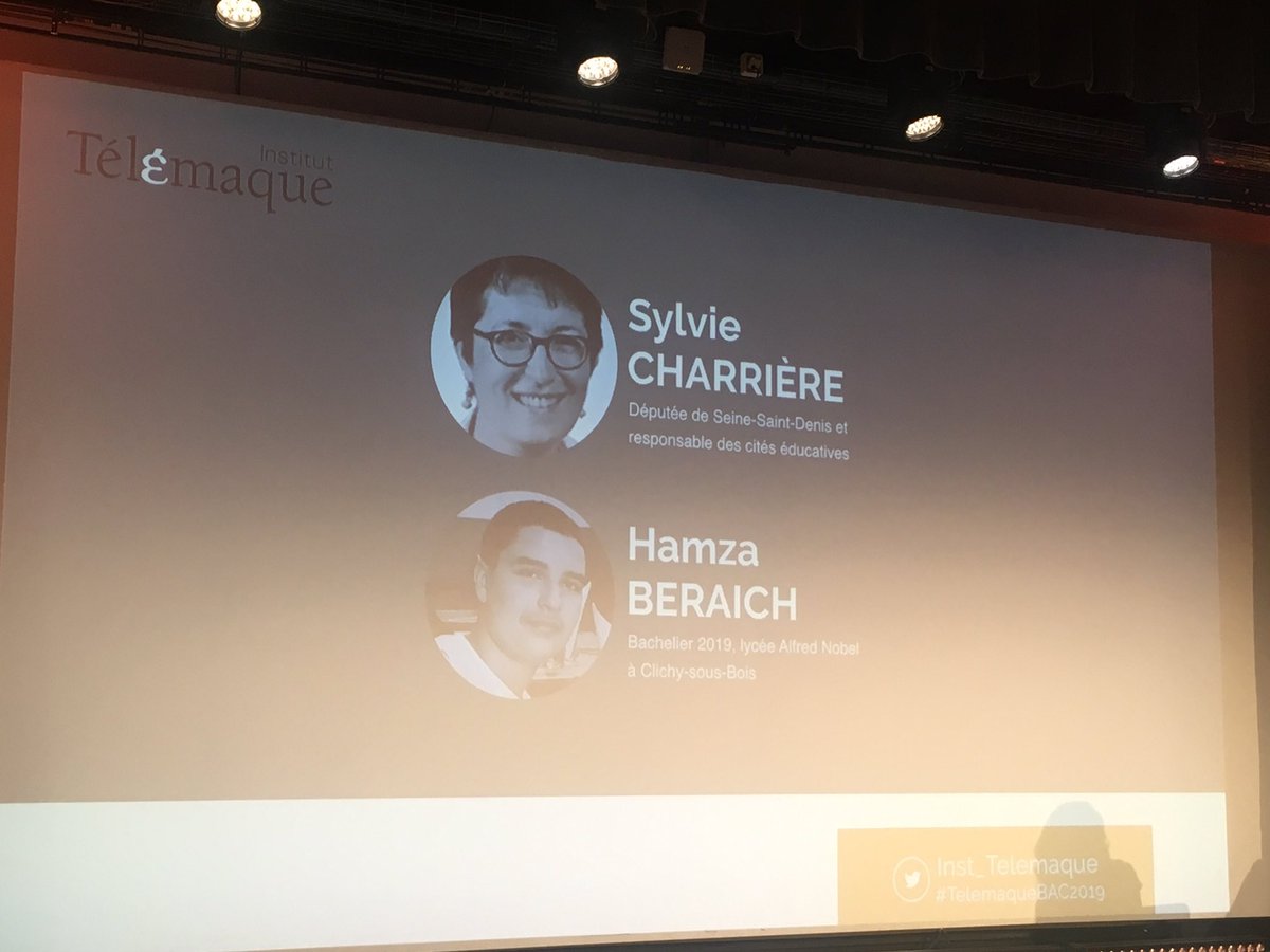Telemaque_asso's tweet photo. Regards croisés entre @SylvieCharriere députée @seinesaintdenis et responsable des cités éducatives avec Hamza Berraich, bachelier 2019 à Clichy-sous-bois - mention bien  #ceremonieBAC2019 #reussite @Inst_Telemaque https://t.co/QCxl50MdhK