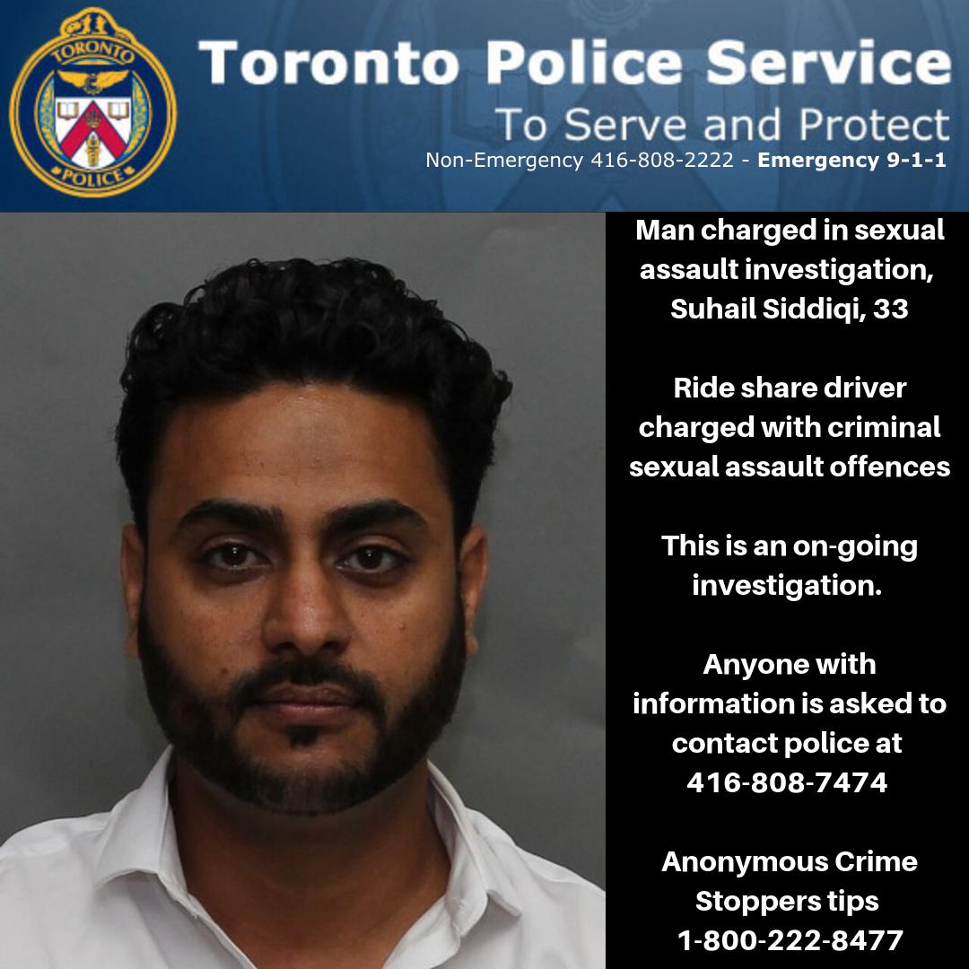 Ride share driver Suhail Siddiqi, 33 charged sex assault. On-going investigation. If you have info all police 416-808-7474. Anon tips 1-800-222-8477 maps.google.com/maps?ll=43.711…