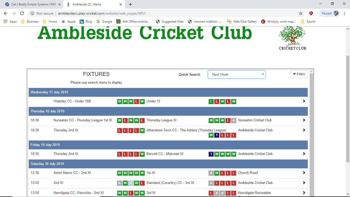 Busy week for Ambleside this week. Dont forget to come along and watch the Fellowship Cup Final at the club on Friday 1830 start. Ambleside Midweek 2s V Barwell.