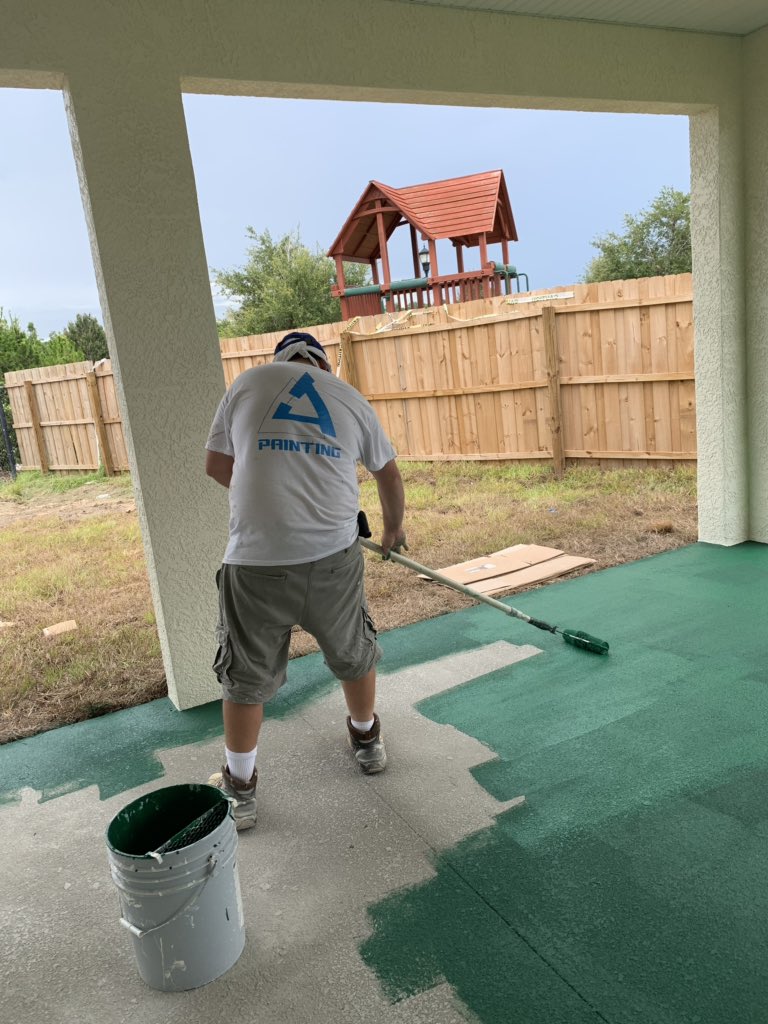 JosephPinzon11's tweet image. Painting outside concrete with non-slip green paint, so the little ones don't fall down and get hurt.