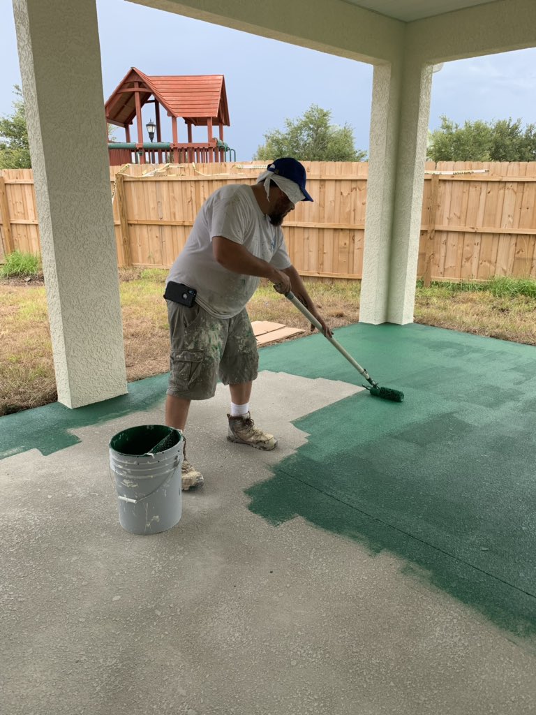 JosephPinzon11's tweet image. Painting outside concrete with non-slip green paint, so the little ones don't fall down and get hurt.