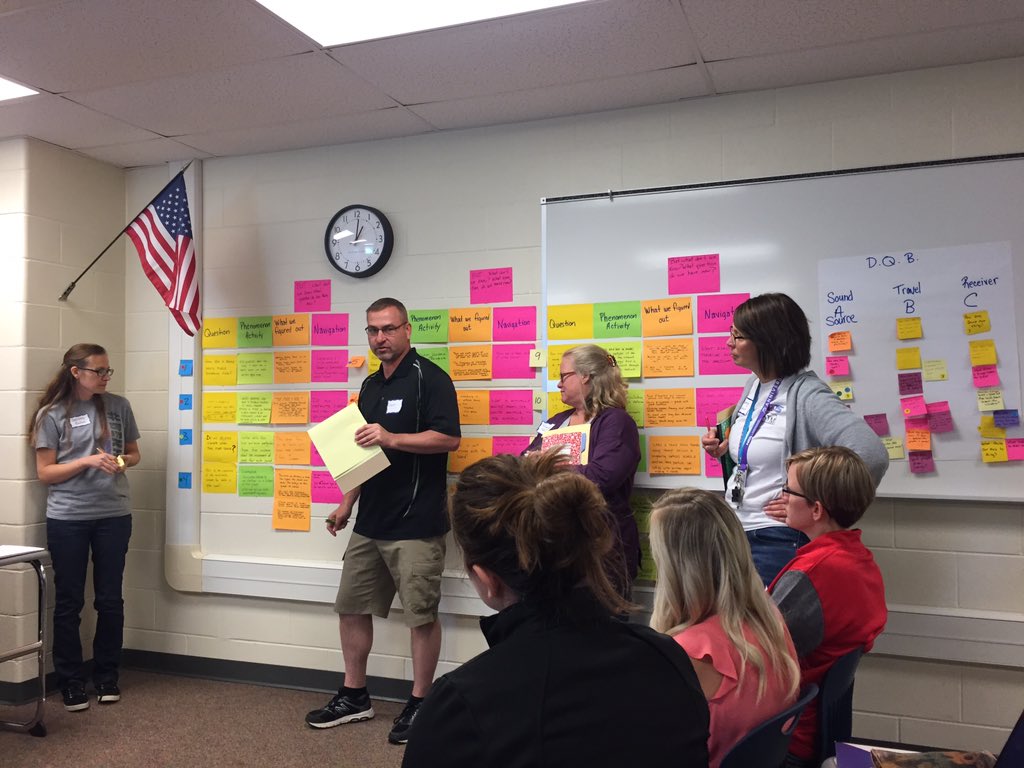 steinbrinkesu10's tweet photo. Constructing our sound storyline. Navigating through the lessons: What question do we have know? #Going3D #ESU10 @OpenSciEd https://t.co/x0My0nYzl5