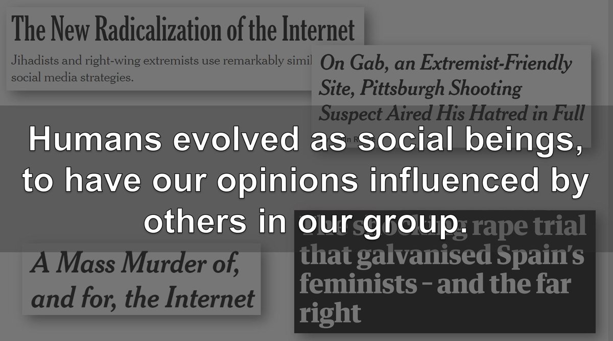 Humans evolved as social beings, to have our opinions influenced by others in our group. Extreme viewpoints can be normalized when we think we are around others who hold those viewsAdvances in NLP have potential to scale up the online radicalization that is already taking place